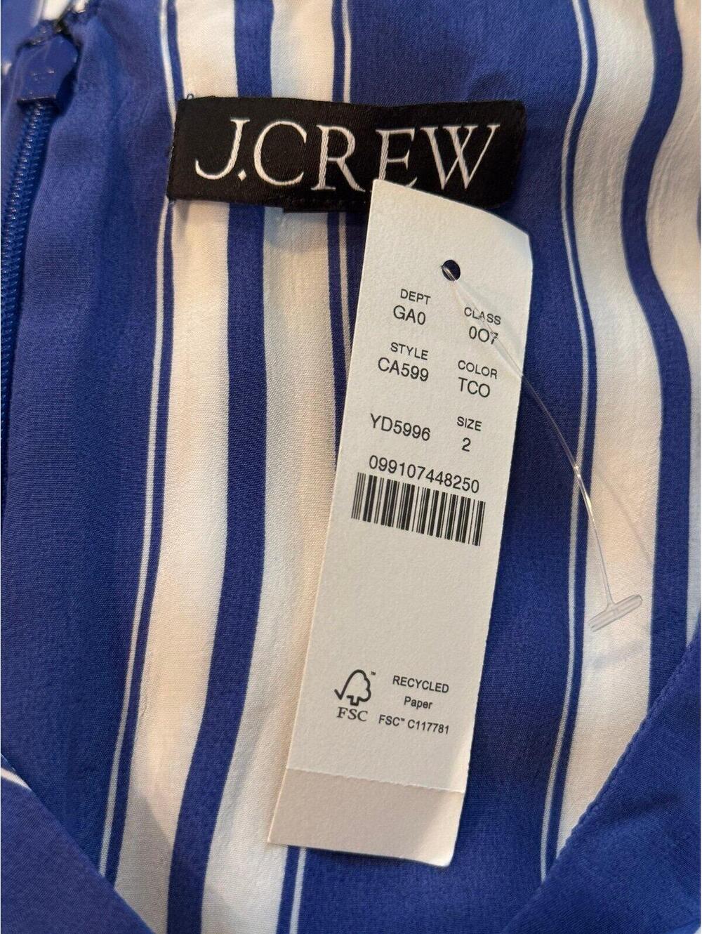 J.Crew Blue White Striped Tie Front Peplum Top Size 2 NWT Sleeveless Coastal - Picture 6 of 7